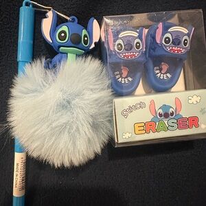 Stitch Blue Pom-Pom Pen with Matching Stitch Erasers